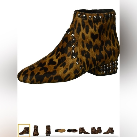 SAME EDELMAN CHEETAH LORIN CALF HAIR LEATHER STUDDED ANKLE BOOTIES - Picture 2 of 10